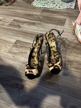 Sam Edelman Leopard Peep-Toe Slingback Heels - Brown & Black